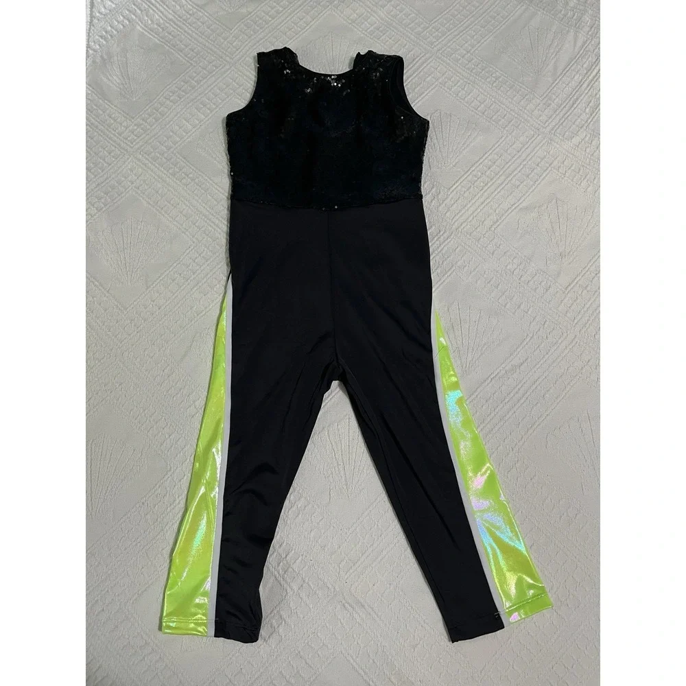 Revolution Girls Neon Green/Black Sequin Jacket Unitard Set Polyester LC RC25789